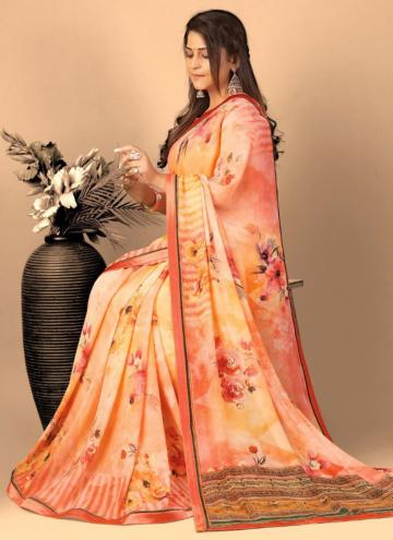 Orange color Silk Contemporary Saree with Digital Print