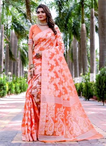 Orange color Woven Cotton  Designer Saree