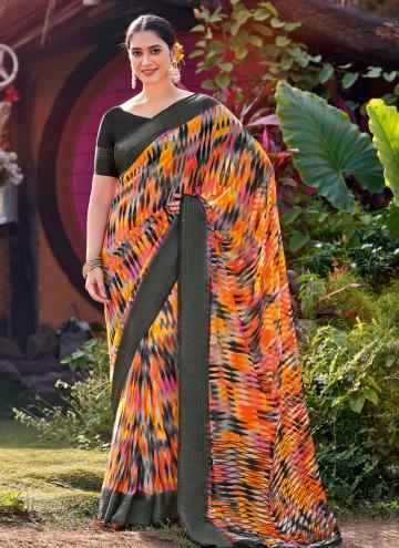 Orange Contemporary Saree in Georgette with Printed