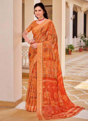 Orange Trendy Saree in Chiffon with Printed