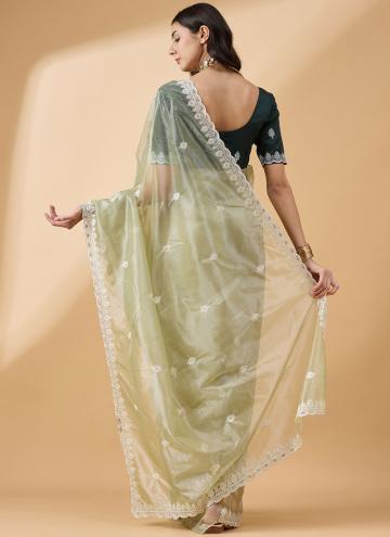 Organza Classic Designer Saree in Green Enhanced with Embroidered