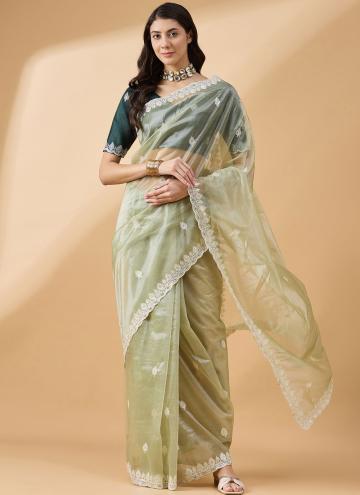 Organza Classic Designer Saree in Green Enhanced w