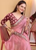 Organza Classic Designer Saree in Rose Pink Enhanced with Embroidered - 1