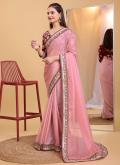 Organza Classic Designer Saree in Rose Pink Enhanced with Embroidered - 3