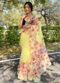 Organza Classic Designer Saree in Yellow Enhanced with Printed - 2