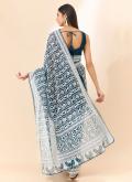 Organza Contemporary Saree in Blue Enhanced with Embroidered - 2