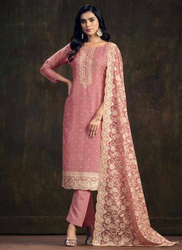 Organza Trendy Salwar Kameez in Pink Enhanced with