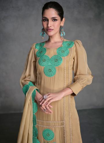 Organza Trendy Salwar Suit in Beige Enhanced with Designer