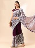 Organza Trendy Saree in Purple Enhanced with Embroidered - 3