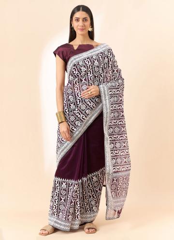 Organza Trendy Saree in Purple Enhanced with Embroidered