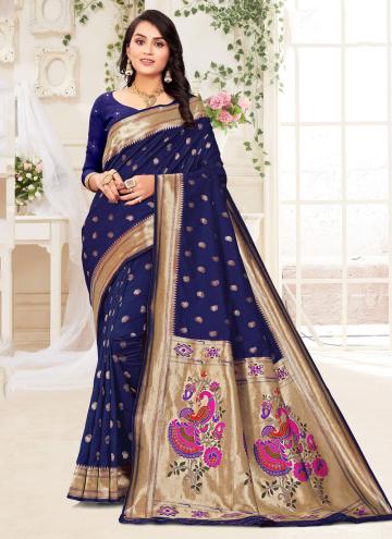 Paithni Classic Designer Saree in Navy Blue Enhanced with Nylon Jari