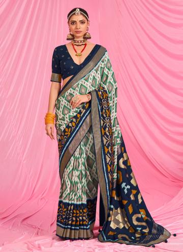 Patola Silk Trendy Saree in Green and Navy Blue Enhanced with Printed