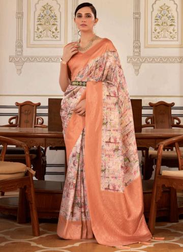 Peach and Pink color Nylon Contemporary Saree with