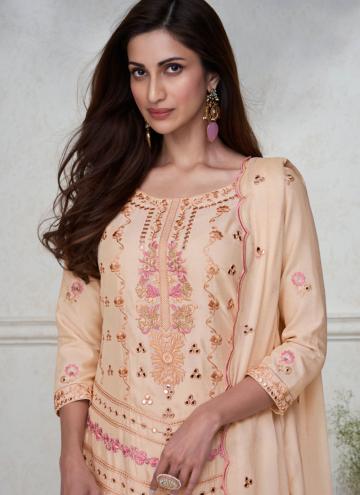 Peach Chinon Embroidered Trendy Salwar Suit for Engagement