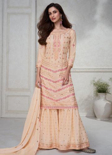 Peach Chinon Embroidered Trendy Salwar Suit for En