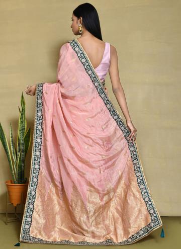 Peach Classic Designer Saree in Jacquard with Embroidered