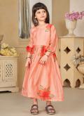 Peach color Fancy Fabric Gown with Digital Print - 1