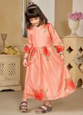 Peach color Fancy Fabric Gown with Digital Print - 2