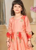 Peach color Fancy Fabric Gown with Digital Print - 3
