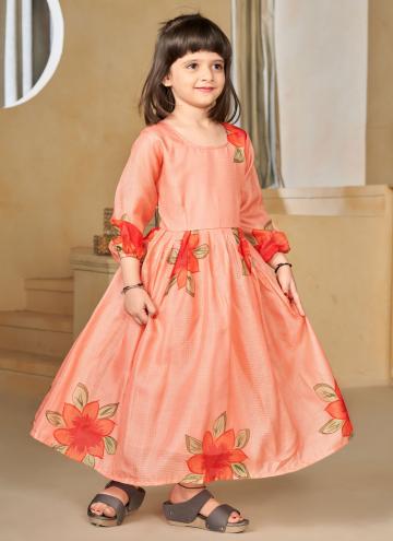 Peach color Fancy Fabric Gown with Digital Print