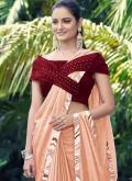 Peach color Georgette Traditional Saree with Lace - 1