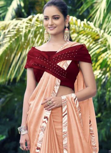 Peach color Georgette Traditional Saree with Lace