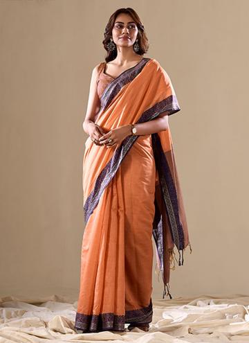 Peach color Handloom Cotton Contemporary Saree with Woven