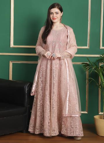 Peach Net Cord Trendy Salwar Suit for Engagement