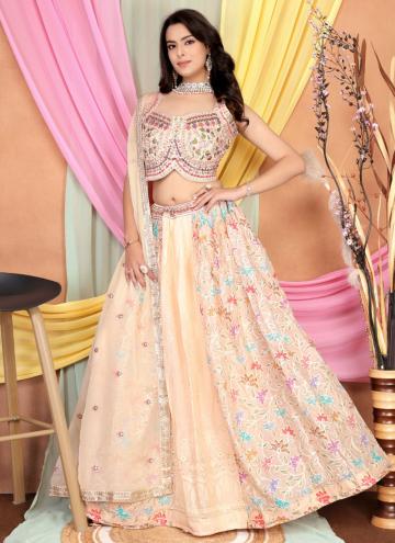 Peach Readymade Lehenga Choli in Chinon with Embroidered