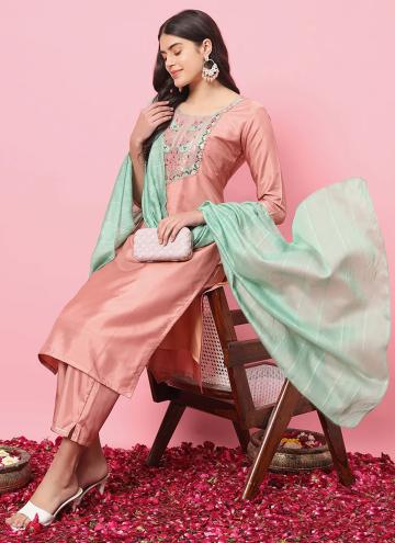 Peach Silk Blend Embroidered Salwar Suit for Cerem