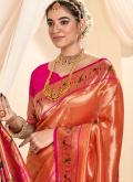 Peach Silk Jacquard Work Classic Designer Saree for Ceremonial - 1