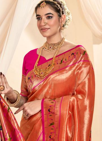 Peach Silk Jacquard Work Classic Designer Saree for Ceremonial