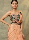 Peach Trendy Saree in Shimmer with Embroidered - 2