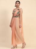 Peach Trendy Saree in Shimmer with Embroidered - 3