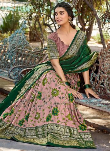 Pink A Line Lehenga Choli in Tussar Silk with Foil