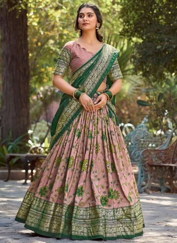 Pink A Line Lehenga Choli in Tussar Silk with Foil