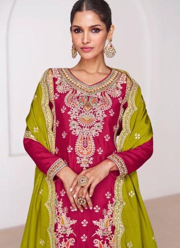 Pink and Purple color Chinon Designer Salwar Kameez with Embroidered