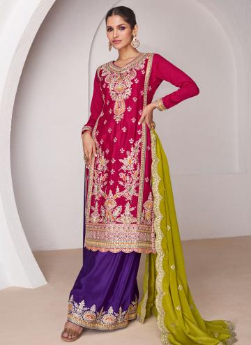 Pink and Purple color Chinon Designer Salwar Kamee