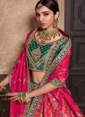 Pink and Rama Silk Cutwork A Line Lehenga Choli for Engagement - 1