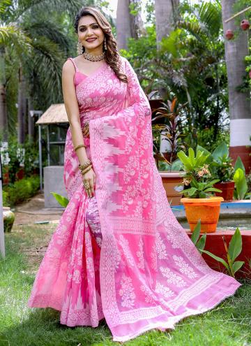 Pink Casual Saree in Cotton  with Woven