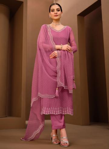 Pink Chiffon Swarovski Salwar Suit for Ceremonial