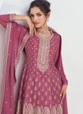 Pink Chinon Embroidered Trendy Salwar Kameez for Engagement - 1