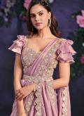 Pink Classic Designer Saree in Crepe Silk with Cord - 1