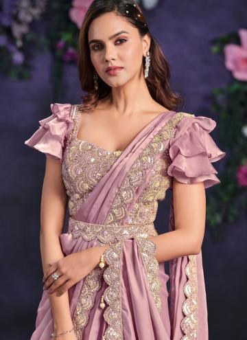 Pink Classic Designer Saree in Crepe Silk with Cord