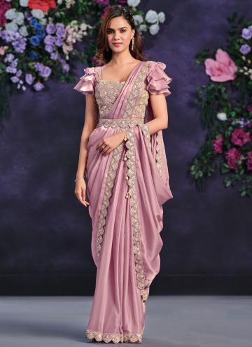 Pink Classic Designer Saree in Crepe Silk with Cor