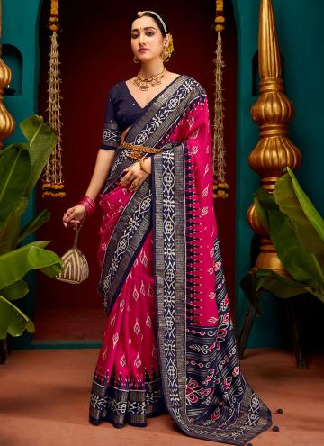 Pink Classic Designer Saree in Patola Silk with Pr