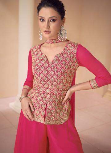 Pink color Chinon Readymade Designer Salwar Suit with Embroidered