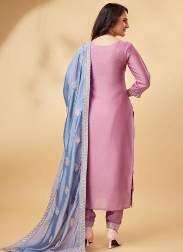 Pink color Cord Vichitra Silk Designer Salwar Kame