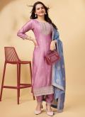 Pink color Cord Vichitra Silk Designer Salwar Kameez - 3