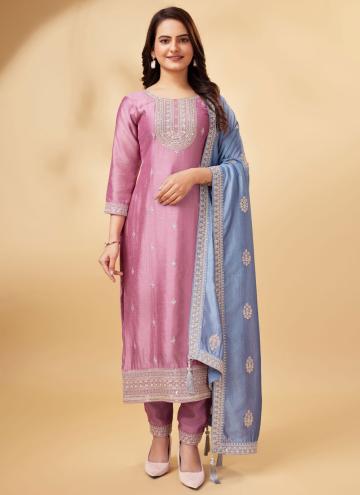 Pink color Cord Vichitra Silk Designer Salwar Kame